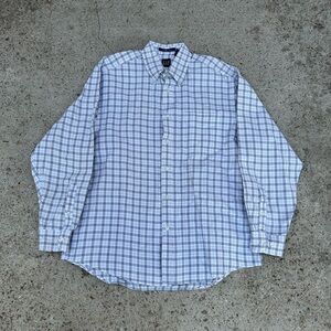 GAP Men's Casual White and Blue Checkered Shirt